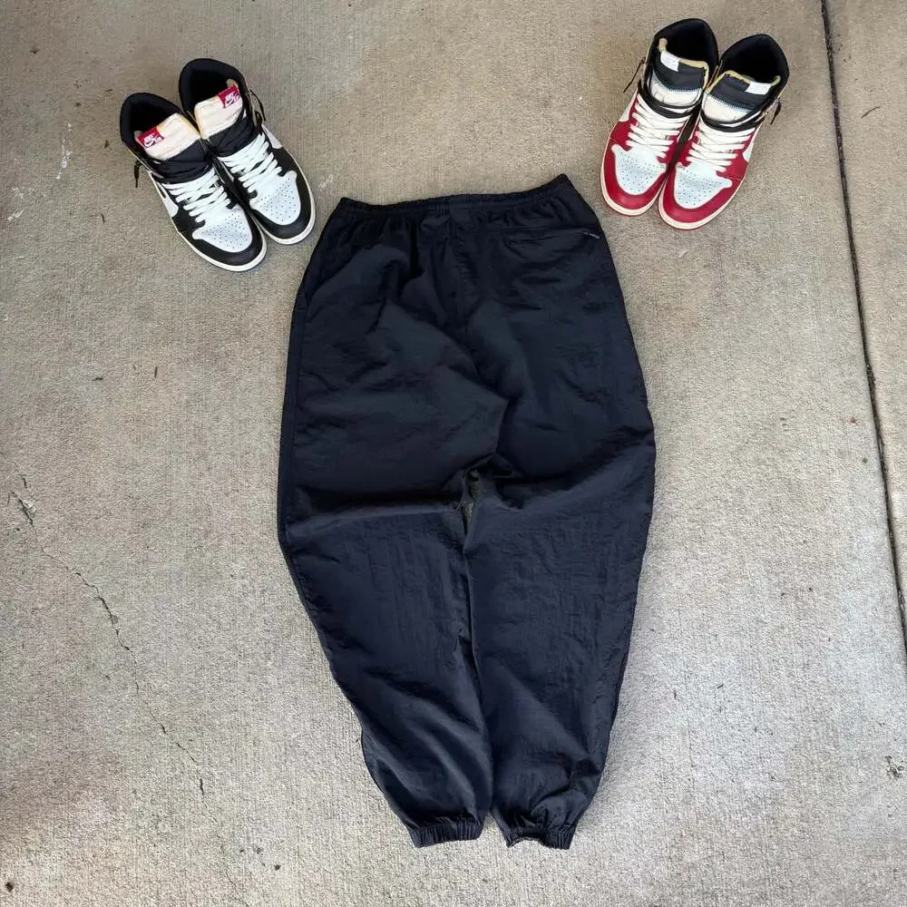 Vintage Nike Black Nylon Track Pants Joggers Y2K Mens Large Swoosh